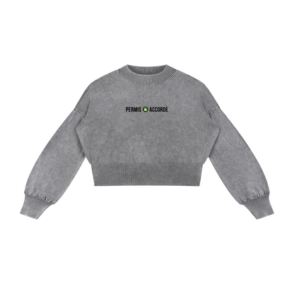 Permission Granted (Permis Accorde) Mineral Wash Balloon Sleeve Cropped Sweater