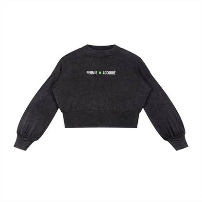 Permission Granted (Permis Accorde) Mineral Wash Balloon Sleeve Cropped Sweater