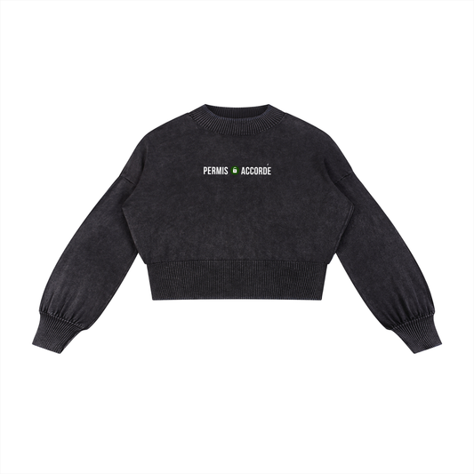 Permission Granted (Permis Accorde) Mineral Wash Balloon Sleeve Cropped Sweater
