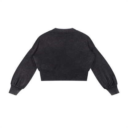 Permission Granted (Permis Accorde) Mineral Wash Balloon Sleeve Cropped Sweater