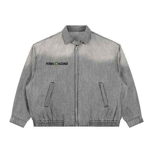 Permission Granted (Permis Accorde) Unisex Vintage Wash Full-Zip Denim Jacket