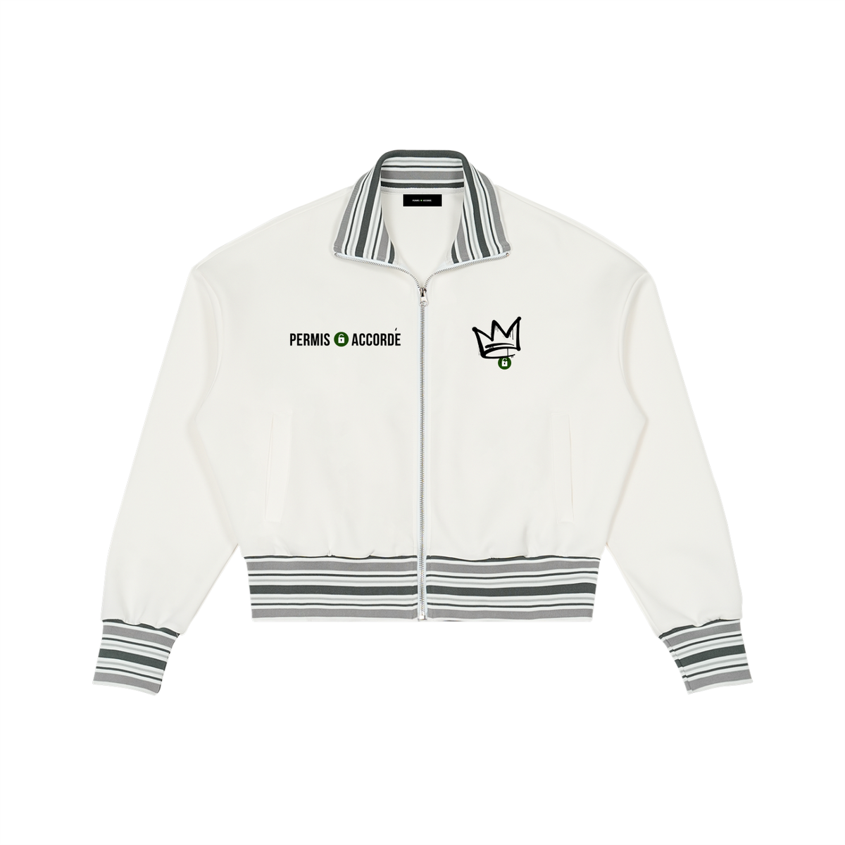 Permission Granted (Permis Accorde) " Crowned" Striped Rib Collar Zip Jacket