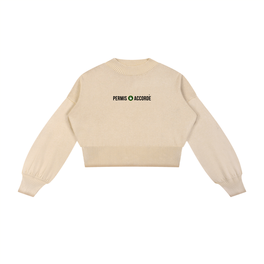 Permission Granted (Permis Accorde) Mineral Wash Balloon Sleeve Cropped Sweater